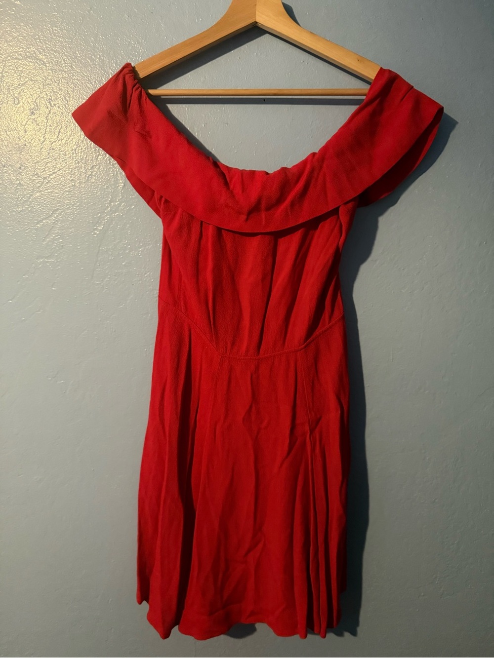 Reformation Vibrant Classic Red Off-Shoulder Ruffle Cocktail Dress